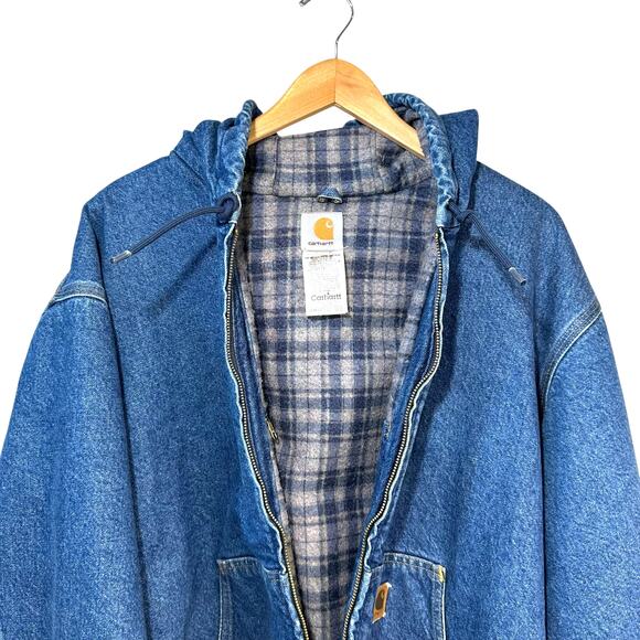 Vintage CARHARTT J139 DST Jacket Denim Hooded Jean Blanket ASAP Rocky 90s Large - Picture 9 of 16